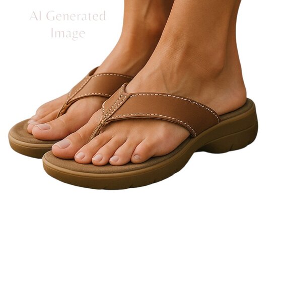 Aerosoles Womens  VK Thong Sandler Tan Upper Leather Balance Flip Flop Size 9 B - Picture 1 of 11